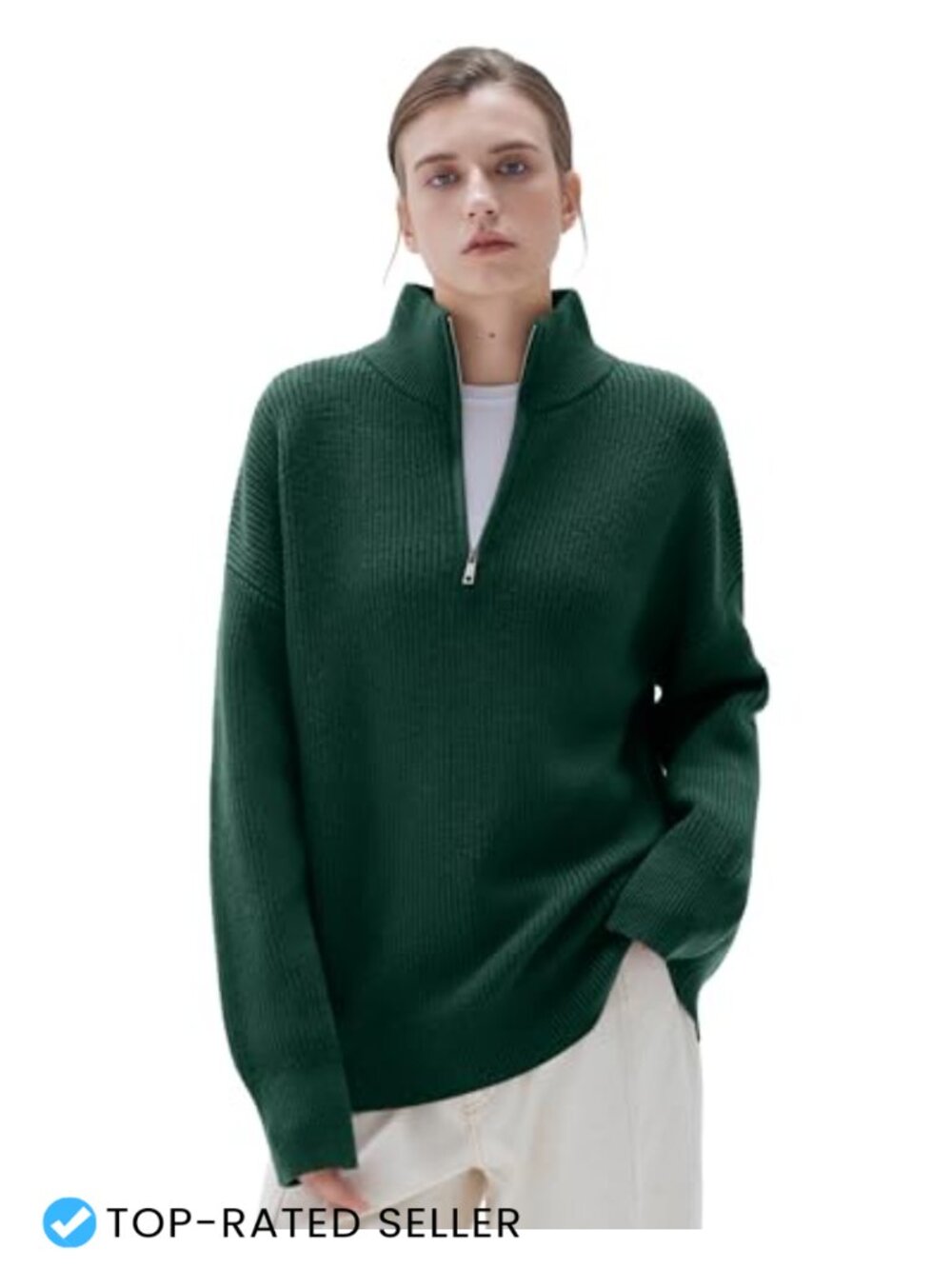 Cashmere Blend Oversized Quarter Zip Pullover Sweater Mock Neck